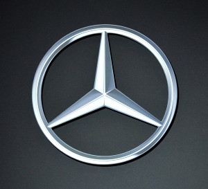 The logo for Mercedes-Benz is displayed at the Chicago Auto Show at McCormick Place in Chicago on February 9, 2011.    UPI/Brian Kersey